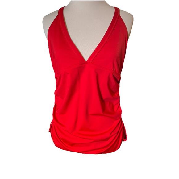 Athleta Side Scrunch Swim‎ Tankini Top Red Size L Swimwear Adjustable Ruched - Picture 1 of 8